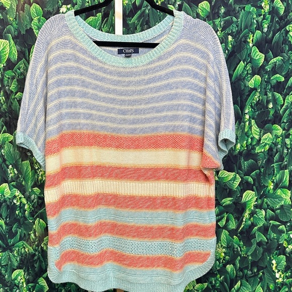 Chaps Tops - Chaps Women's Multicolor Striped Short Sleeve sweater  XL